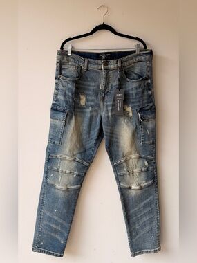 Supply & Demand Slim Fit Distressed Blue Cargo Jeans